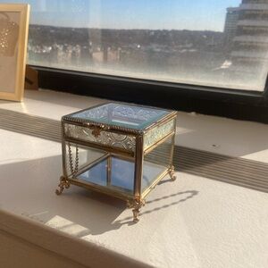 Nicole Miller Glass Jewelry Box with Gold Trim